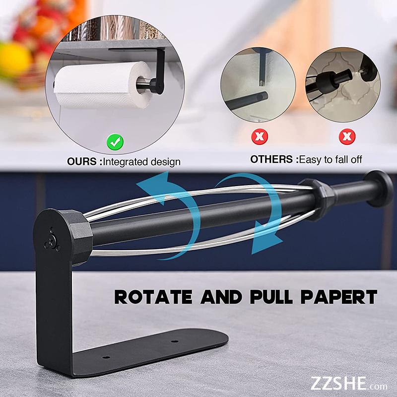 Kitchen Paper Roll Holder Under Cabinet Stainless Steel Tissue Rack Adhesive or Screw Towel Paper Holder Black