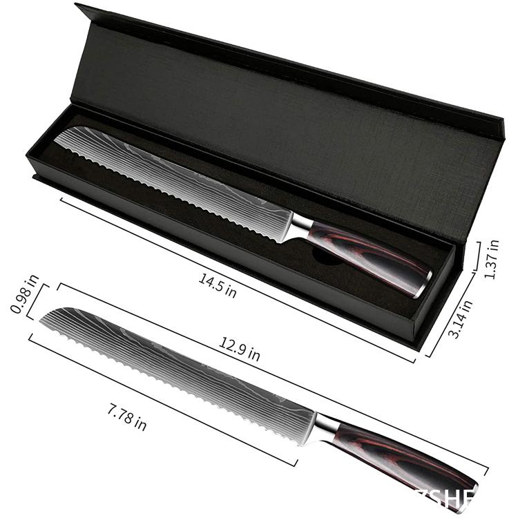 Damascus Pattern Steel 8 in Bread knife for kitchen 8 inch Kitchen cutting Bread Knife with wood Handle